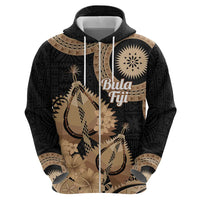 Black Bula Fiji Hoodie Fijian Dance Fan Tapa Cloth Pattern
