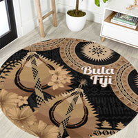 Black Bula Fiji Round Carpet Fijian Dance Fan Tapa Cloth Pattern