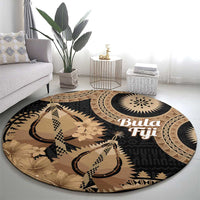 Black Bula Fiji Round Carpet Fijian Dance Fan Tapa Cloth Pattern