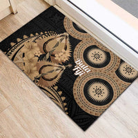 Black Bula Fiji Rubber Doormat Fijian Dance Fan Tapa Cloth Pattern