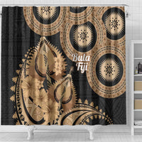 Black Bula Fiji Shower Curtain Fijian Dance Fan Tapa Cloth Pattern