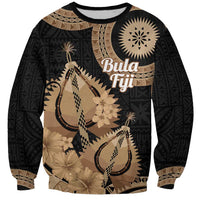 Black Bula Fiji Sweatshirt Fijian Dance Fan Tapa Cloth Pattern