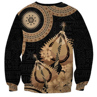 Black Bula Fiji Sweatshirt Fijian Dance Fan Tapa Cloth Pattern
