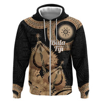 Black Bula Fiji Zip Hoodie Fijian Dance Fan Tapa Cloth Pattern