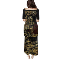 Frangipani Festival Rabaul Family Matching Puletasi and Hawaiian Shirt PNG Tribal Baining Mask Tattoo - Polynesian Pride