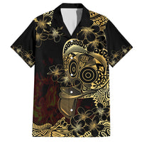 Frangipani Festival Rabaul Family Matching Short Sleeve Bodycon Dress and Hawaiian Shirt PNG Tribal Baining Mask Tattoo LT14 Dad's Shirt - Short Sleeve Black - Polynesian Pride
