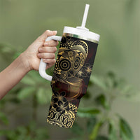 Frangipani Festival Rabaul Tumbler With Handle PNG Tribal Baining Mask Tattoo - Polynesian Pride