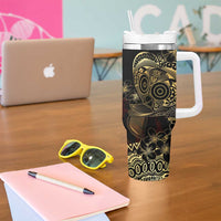 Frangipani Festival Rabaul Tumbler With Handle PNG Tribal Baining Mask Tattoo - Polynesian Pride