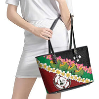 Frangipani Festival Rabaul East New Britain Leather Tote Bag Dukduk Dance With Plumeria - Polynesian Pride