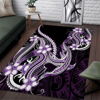 Purple Black Aloha Hawaii Area Rug Polynesian Shark Tattoo Plumeria