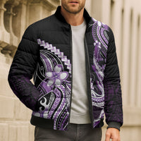 Purple Black Aloha Hawaii Bomber Puffer Jacket Polynesian Shark Tattoo Plumeria