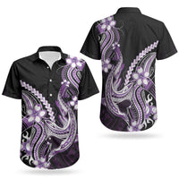 Purple Black Aloha Hawaii Couples Matching Short Sleeve Bodycon Dress and Hawaiian Shirt Polynesian Shark Tattoo Plumeria LT14 - Polynesian Pride