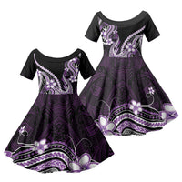 Purple Black Aloha Hawaii Family Matching Long Sleeve Bodycon Dress and Hawaiian Shirt Polynesian Shark Tattoo Plumeria LT14 Daughter's Dress Purple - Polynesian Pride