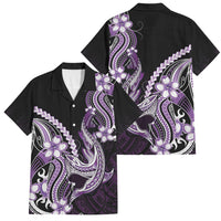 Purple Black Aloha Hawaii Family Matching Mermaid Dress and Hawaiian Shirt Polynesian Shark Tattoo Plumeria LT14 Dad's Shirt - Short Sleeve Purple - Polynesian Pride