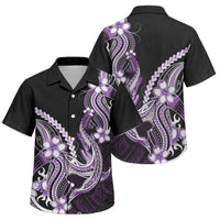 Purple Black Aloha Hawaii Family Matching Off The Shoulder Long Sleeve Dress and Hawaiian Shirt Polynesian Shark Tattoo Plumeria LT14 Son's Shirt Purple - Polynesian Pride