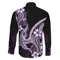 Purple Black Aloha Hawaii Family Matching Puletasi and Hawaiian Shirt Polynesian Shark Tattoo Plumeria