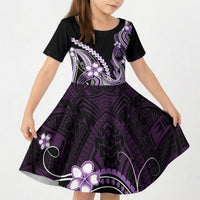 Purple Black Aloha Hawaii Kid Short Sleeve Dress Polynesian Shark Tattoo Plumeria LT14 KID Purple - Polynesian Pride