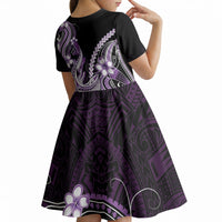 Purple Black Aloha Hawaii Kid Short Sleeve Dress Polynesian Shark Tattoo Plumeria LT14 - Polynesian Pride
