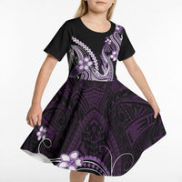 Purple Black Aloha Hawaii Kid Short Sleeve Dress Polynesian Shark Tattoo Plumeria LT14 - Polynesian Pride