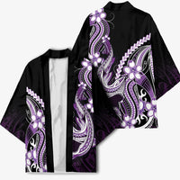 Purple Black Aloha Hawaii Kimono Polynesian Shark Tattoo Plumeria