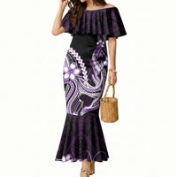 Purple Black Aloha Hawaii Mermaid Dress Polynesian Shark Tattoo Plumeria LT14 Women Purple - Polynesian Pride