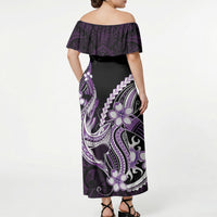 Purple Black Aloha Hawaii Off Shoulder Maxi Dress Polynesian Shark Tattoo Plumeria LT14 - Polynesian Pride