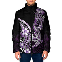 Purple Black Aloha Hawaii Padded Jacket Polynesian Shark Tattoo Plumeria