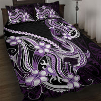 Purple Black Aloha Hawaii Quilt Bed Set Polynesian Shark Tattoo Plumeria