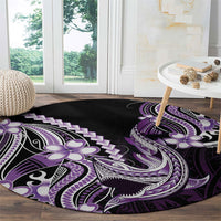 Purple Black Aloha Hawaii Round Carpet Polynesian Shark Tattoo Plumeria