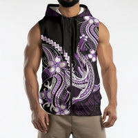 Purple Black Aloha Hawaii Sleeveless Zip Hoodie Polynesian Shark Tattoo Plumeria