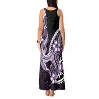 Purple Black Aloha Hawaii Tank Maxi Dress Polynesian Shark Tattoo Plumeria