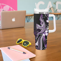 Purple Black Aloha Hawaii Tumbler With Handle Polynesian Shark Tattoo Plumeria