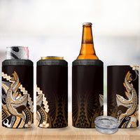 Orange Black Aloha Hawaii 4 in 1 Can Cooler Tumbler Polynesian Shark Tattoo Plumeria