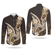 Orange Black Aloha Hawaii Couples Matching Mermaid Dress and Long Sleeve Button Shirt Polynesian Shark Tattoo Plumeria LT14 - Polynesian Pride