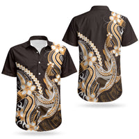 Orange Black Aloha Hawaii Couples Matching Short Sleeve Bodycon Dress and Hawaiian Shirt Polynesian Shark Tattoo Plumeria LT14 - Polynesian Pride