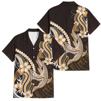 Orange Black Aloha Hawaii Family Matching Mermaid Dress and Hawaiian Shirt Polynesian Shark Tattoo Plumeria LT14 Dad's Shirt - Short Sleeve Orange - Polynesian Pride