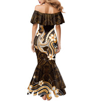 Orange Black Aloha Hawaii Family Matching Mermaid Dress and Hawaiian Shirt Polynesian Shark Tattoo Plumeria