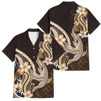 Orange Black Aloha Hawaii Family Matching Off Shoulder Short Dress and Hawaiian Shirt Polynesian Shark Tattoo Plumeria LT14 Dad's Shirt - Short Sleeve Orange - Polynesian Pride