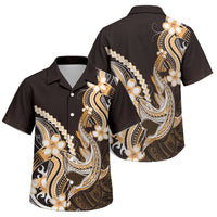 Orange Black Aloha Hawaii Family Matching Off Shoulder Short Dress and Hawaiian Shirt Polynesian Shark Tattoo Plumeria LT14 Son's Shirt Orange - Polynesian Pride