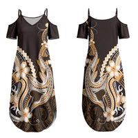 Orange Black Aloha Hawaii Family Matching Summer Maxi Dress and Hawaiian Shirt Polynesian Shark Tattoo Plumeria LT14 Mom's Dress Orange - Polynesian Pride