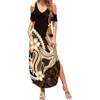 Orange Black Aloha Hawaii Family Matching Summer Maxi Dress and Hawaiian Shirt Polynesian Shark Tattoo Plumeria
