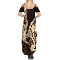 Orange Black Aloha Hawaii Family Matching Summer Maxi Dress and Hawaiian Shirt Polynesian Shark Tattoo Plumeria