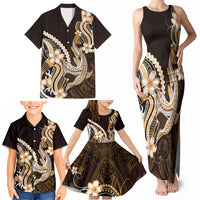 Orange Black Aloha Hawaii Family Matching Tank Maxi Dress and Hawaiian Shirt Polynesian Shark Tattoo Plumeria LT14 - Polynesian Pride
