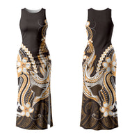 Orange Black Aloha Hawaii Family Matching Tank Maxi Dress and Hawaiian Shirt Polynesian Shark Tattoo Plumeria LT14 Mom's Dress Orange - Polynesian Pride