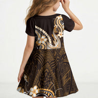 Orange Black Aloha Hawaii Kid Short Sleeve Dress Polynesian Shark Tattoo Plumeria LT14 - Polynesian Pride