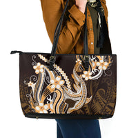 Orange Black Aloha Hawaii Leather Tote Bag Polynesian Shark Tattoo Plumeria