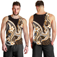 Orange Black Aloha Hawaii Men Tank Top Polynesian Shark Tattoo Plumeria