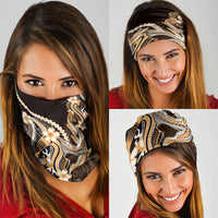 Orange Black Aloha Hawaii Neck Gaiter Polynesian Shark Tattoo Plumeria