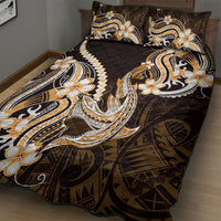 Orange Black Aloha Hawaii Quilt Bed Set Polynesian Shark Tattoo Plumeria