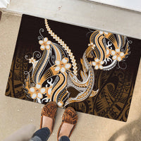 Orange Black Aloha Hawaii Rubber Doormat Polynesian Shark Tattoo Plumeria